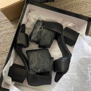 Alexander Wang Abby sandal heels black leather golden metals